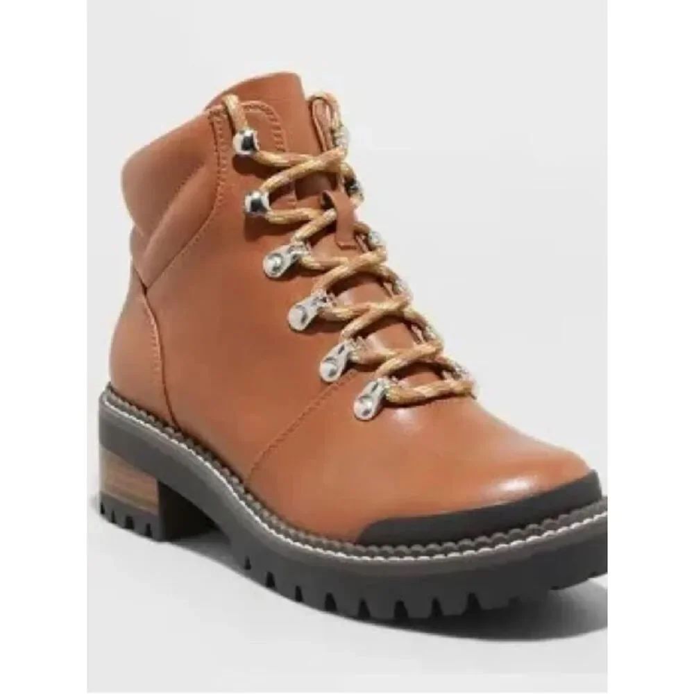 NEW Universal Thread Kira Lace Up Hiker Boot In Cognac Brown